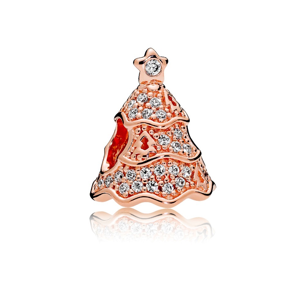 Elegant 14k rose gold plated Christmas tree charm from Pandora
